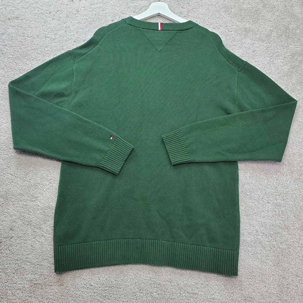 Tommy Hilfiger Sweater Mens Large Green Crest Embroidered Cotton Crew Cabin